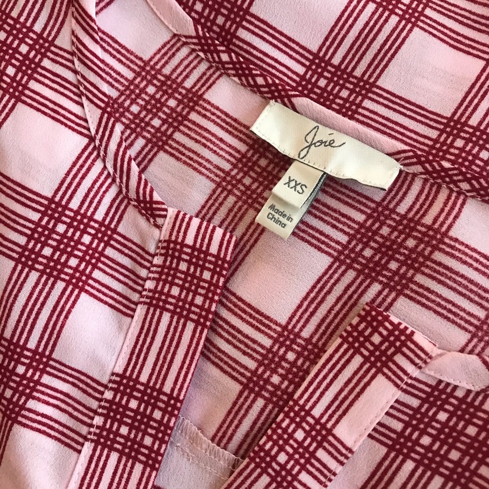 NWOT Joie size XXS pink and red plaid shirt
